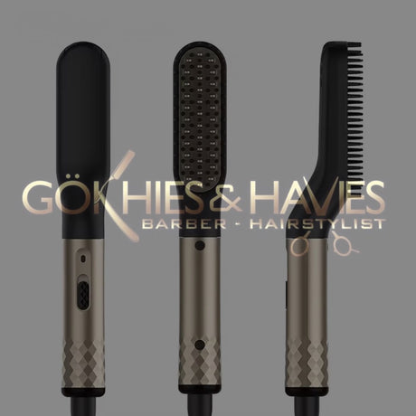 Elektrische Baard Stijlborstel – Zwart/Goud met Keramische Coating - Gökhies&Havies